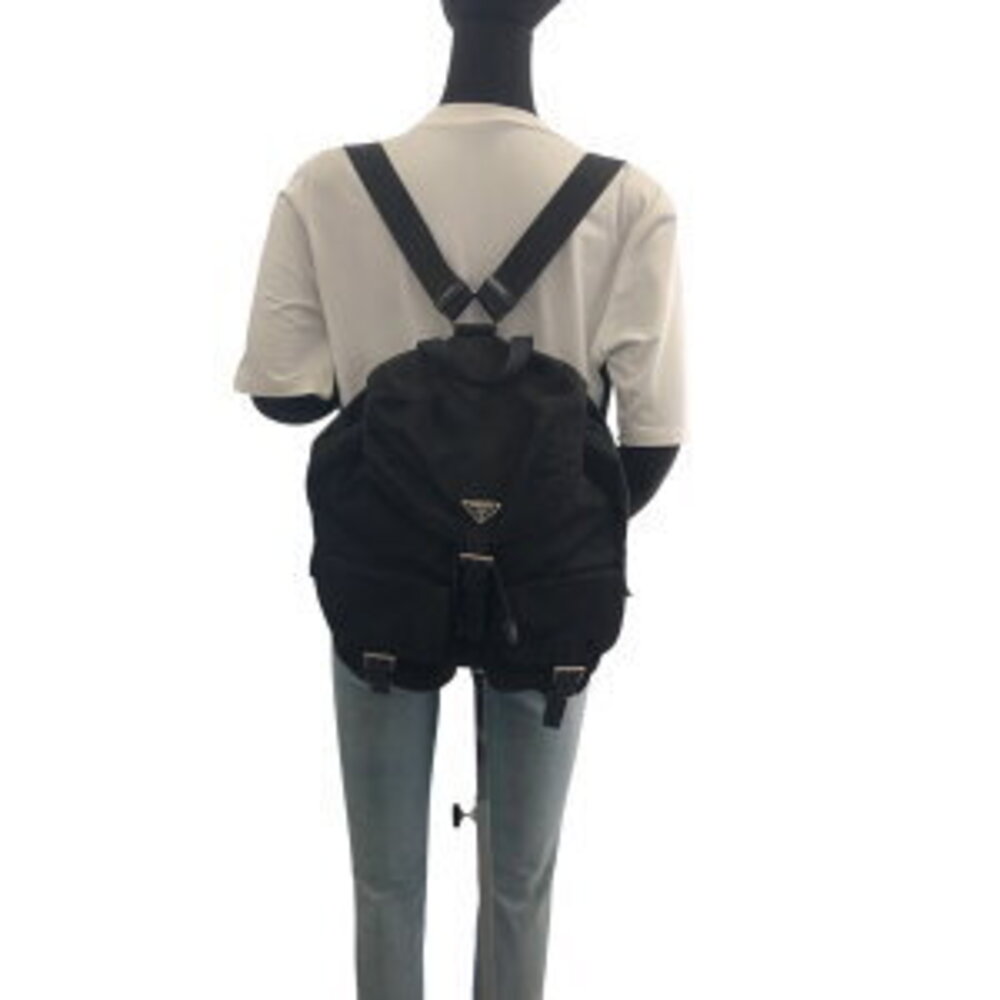 Prada daypack logo black nylon triangular leather plate Tessuto backpack - Picture 7 of 10